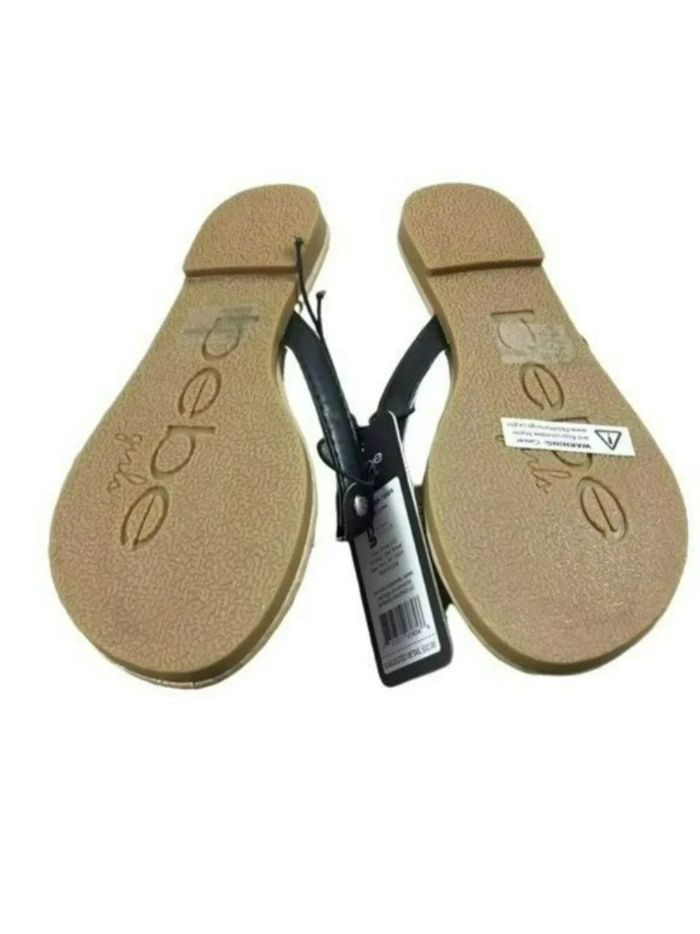 Bebe Shoes Black Rhinestone Logo Flip Flop Sandals New Size 12